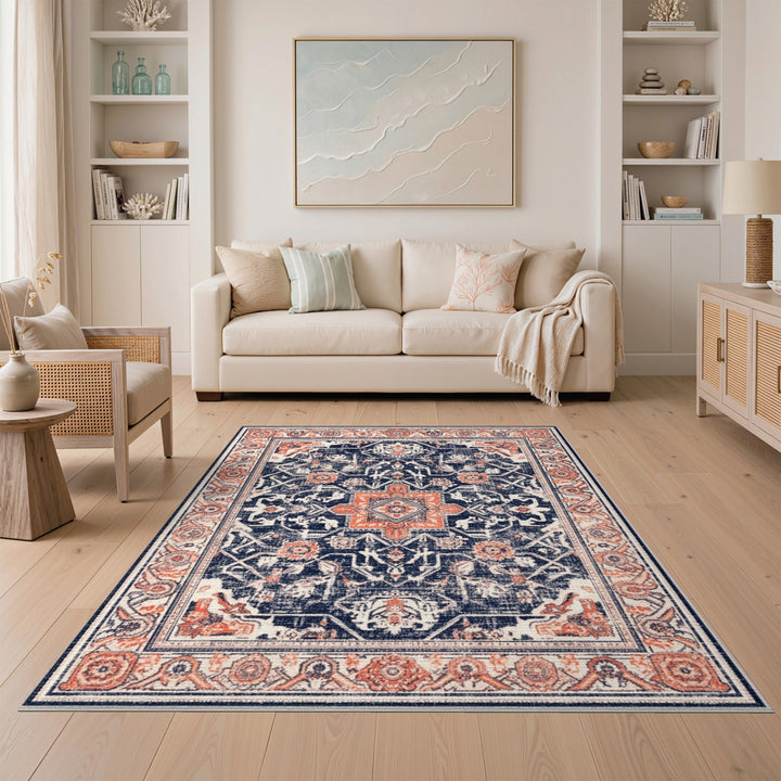 Distressed Vintage Navy Blue Distressed Vintage Area Rug