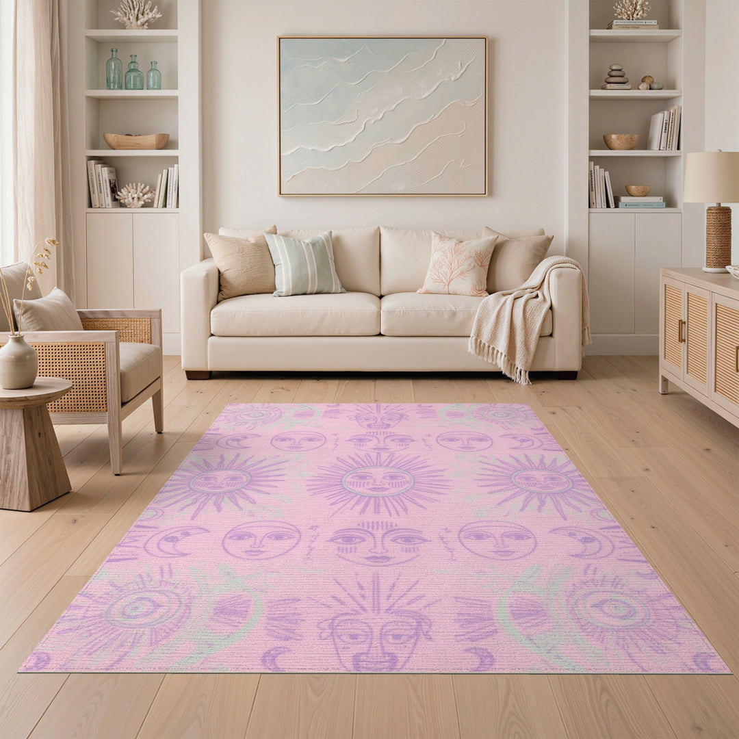 Pink Celestial Sun Moon Boho Area Rug