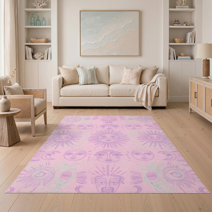 Pink Celestial Sun Moon Boho Area Rug