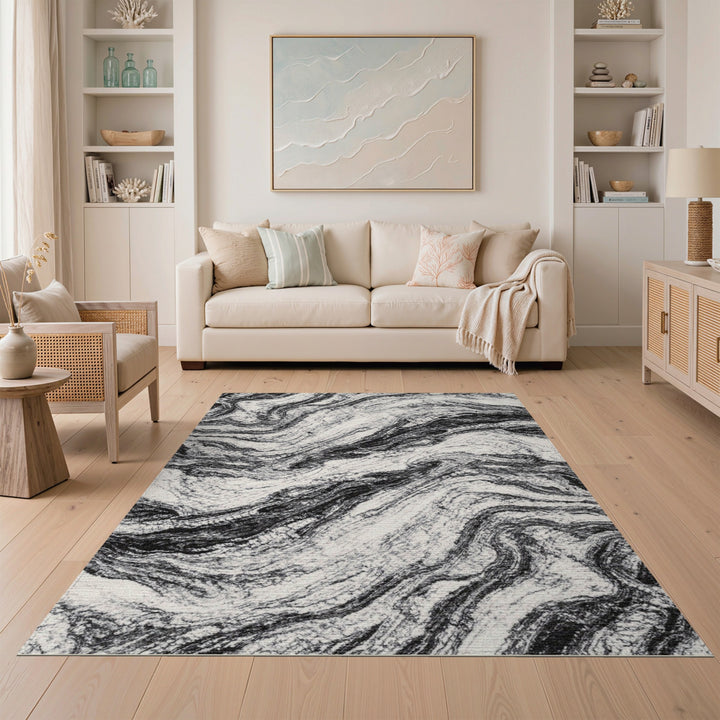Black and White Abstract Area Black White Marble Swirl Area Rug