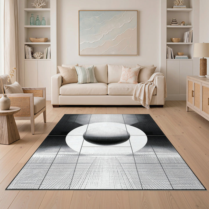 Black White Geometric Sphere Rug