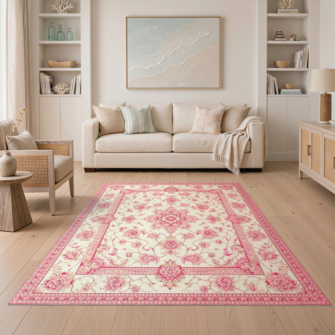 Pink Floral Vintage Area Rug