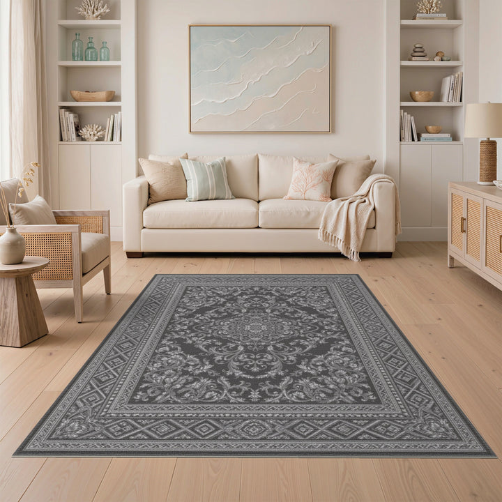 Grey Persian Medallion Traditional Persian Area Rug