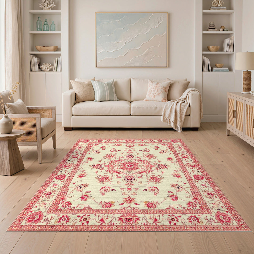Red Floral Vintage Area Rug