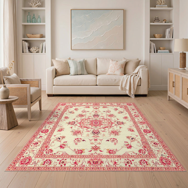 Red Floral Vintage Area Rug