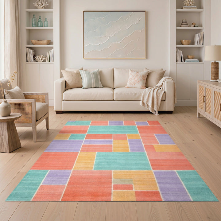 Block Multi-color and Patterns Vibrant Multi-Color Geometric Block Area Rug