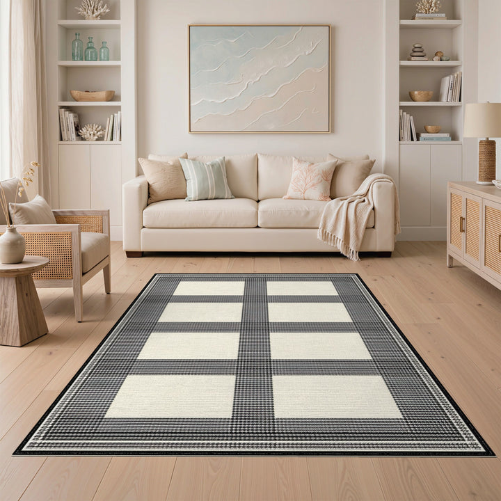 Black White Windowpane Check Area Rug