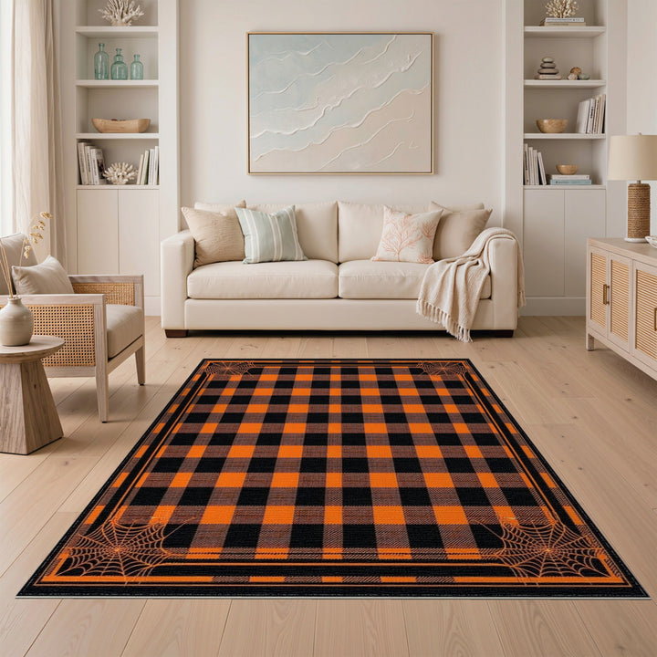 Orange Buffalo Check Spider Web Area Rug
