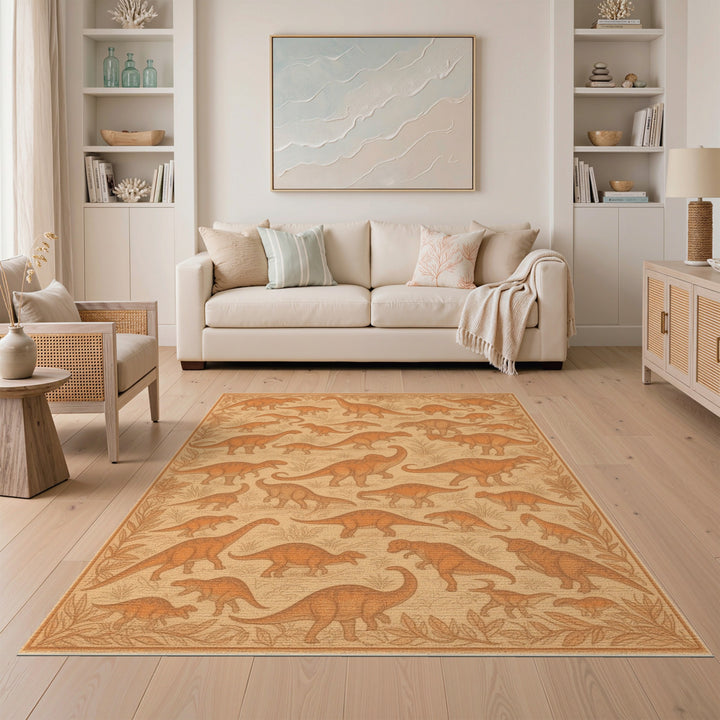 Dinosaur Kids Brown Tan Area Rug