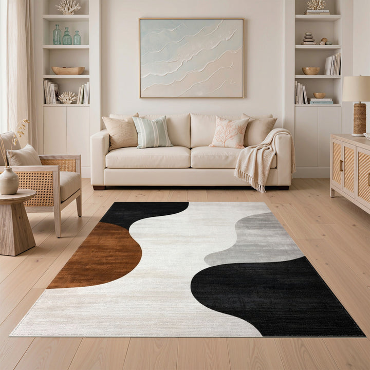 Black and White Abstract Area Abstract Wave Black White Area Rug