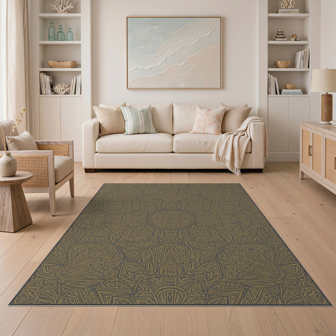 Gold and Silver Golden Medallion Traditional Persian Area Rug