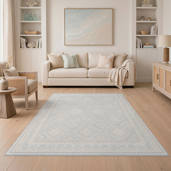 Light Blue Geometric Diamond Area Rug