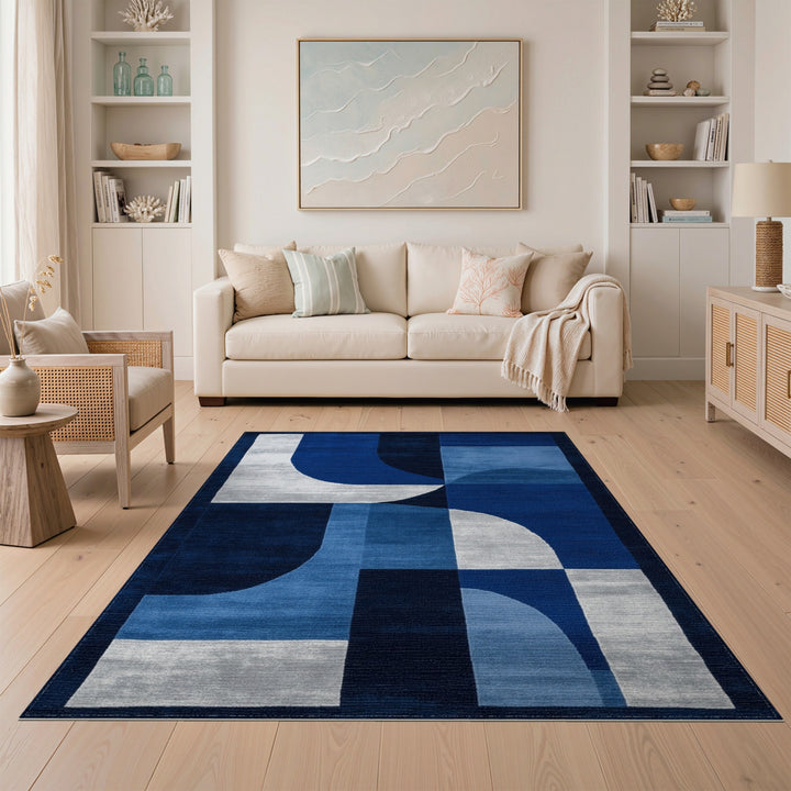 Geometric Modern Blue Abstract Geometric Area Rug