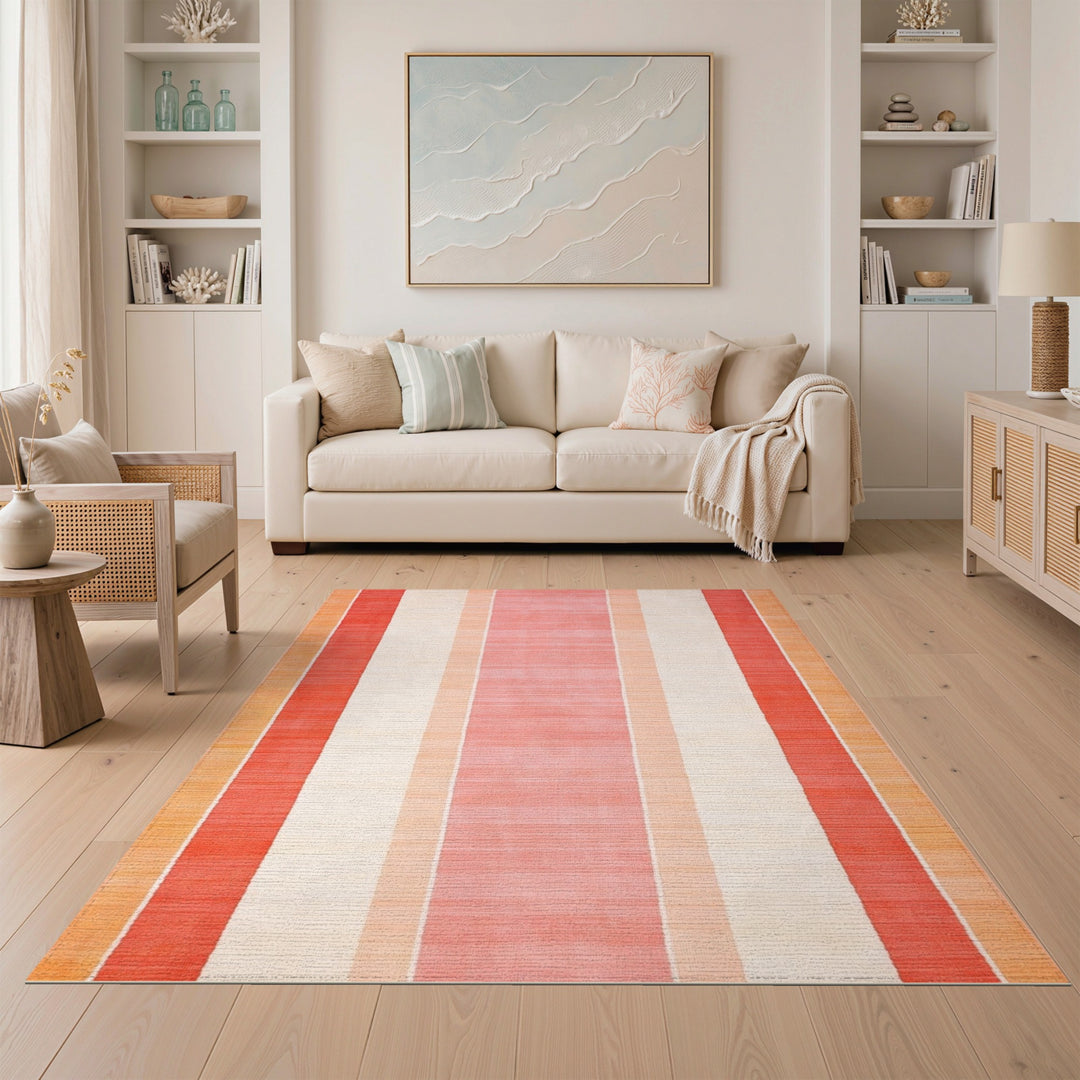 Geometric Modern Pink Striped Washable Area Rug