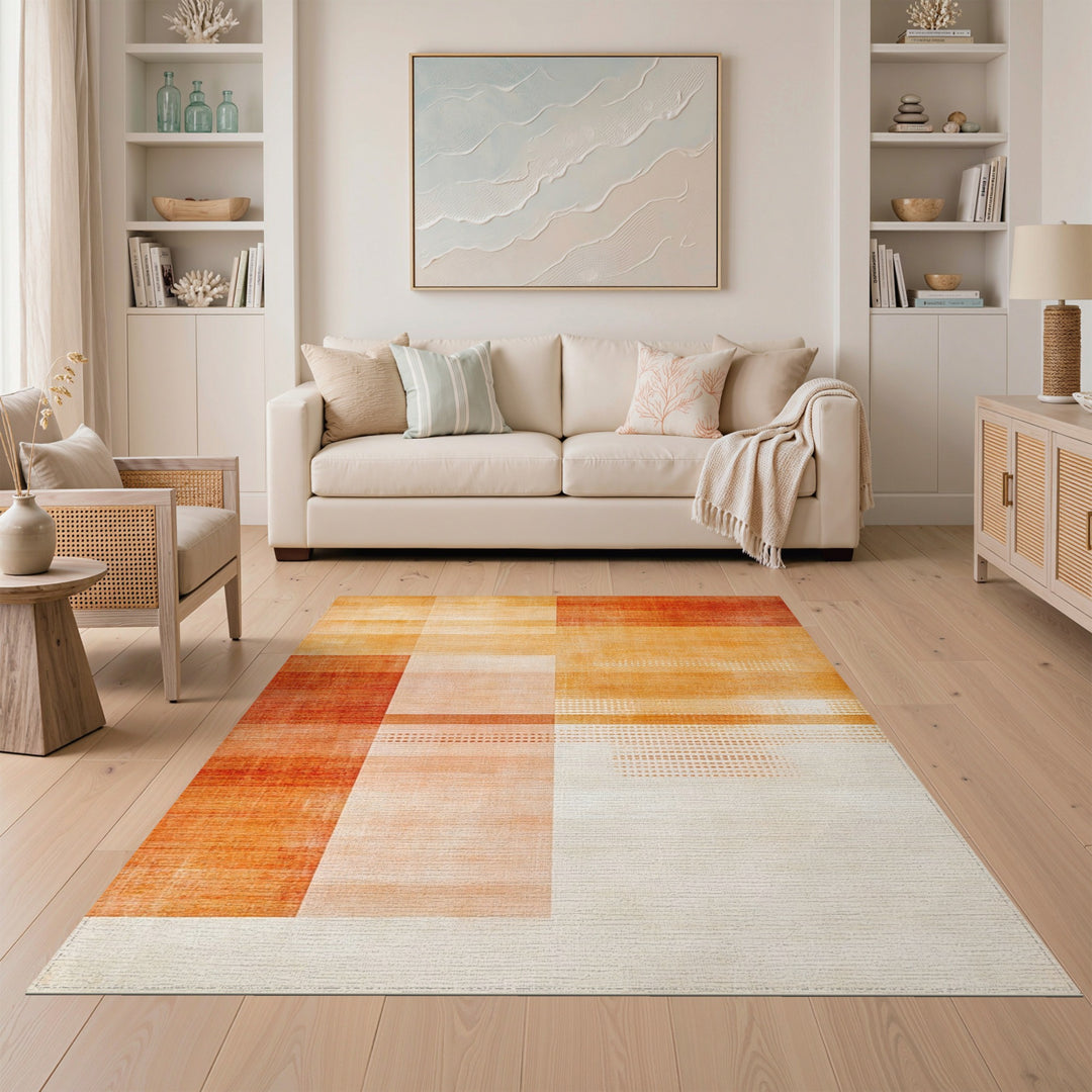 Warm Orange Geometric Area Rug