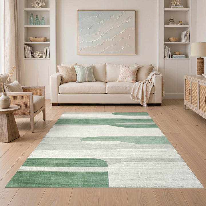 Green Abstract Wave Area Rug