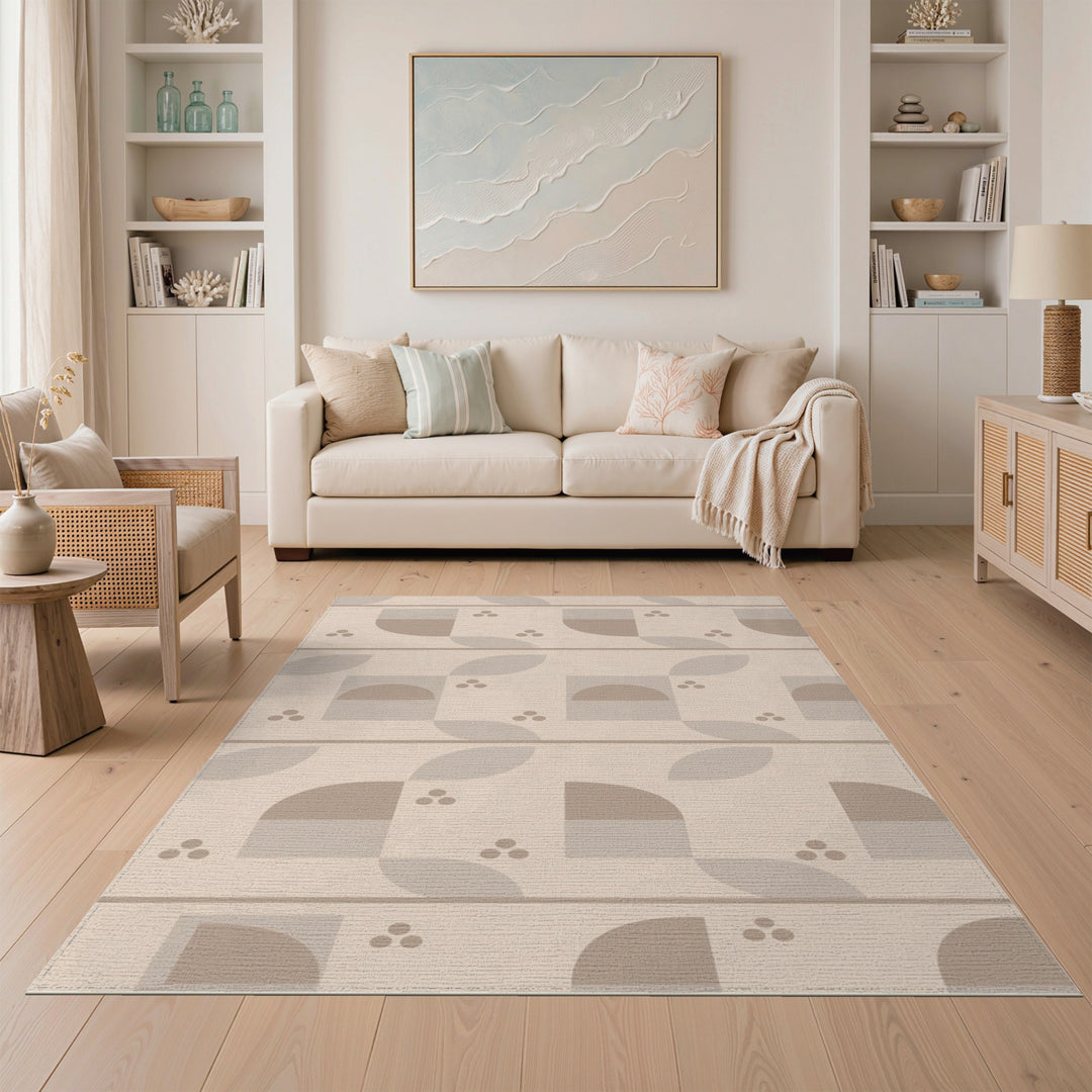 Beige Geometric Modern Area Rug