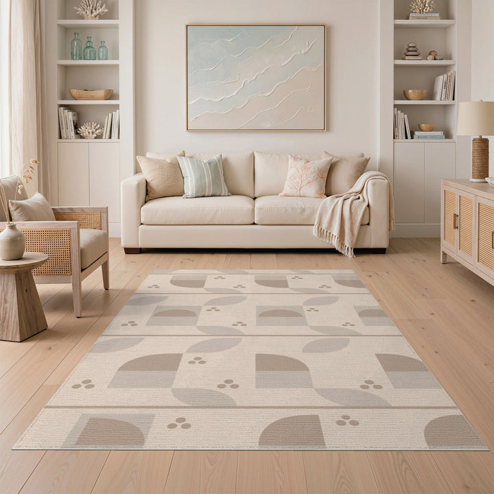 Beige Geometric Modern Area Rug