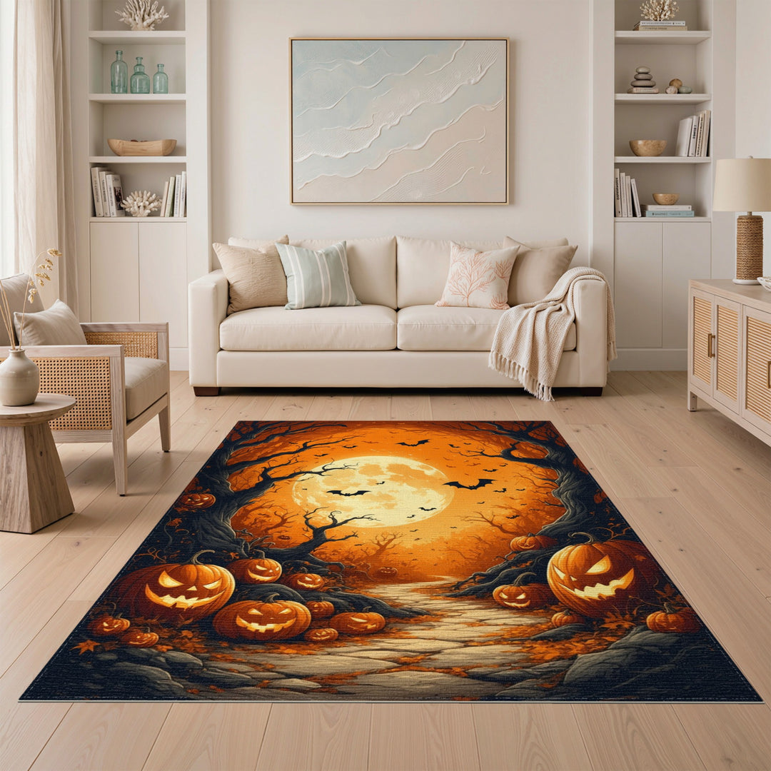 Spooky Pumpkin Path Orange Halloween Rug