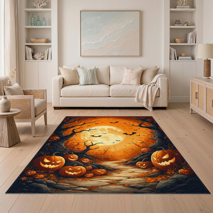 Spooky Pumpkin Path Orange Halloween Rug