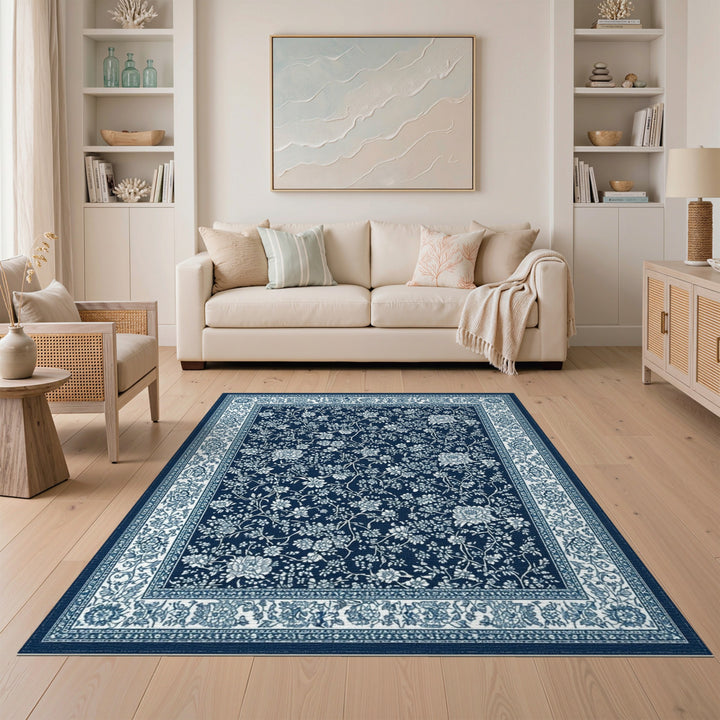Navy Blue Floral Vintage Area Rug