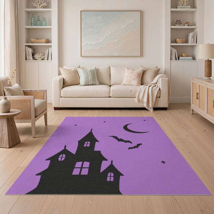 Purple Haunted House Halloween Washable Area Rug