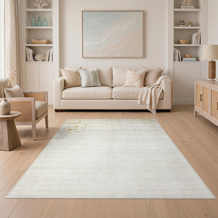 Beige Gold Splatter Distressed Vintage Rug