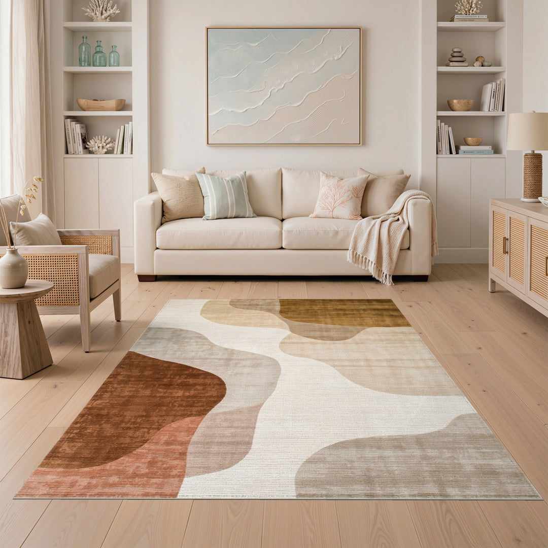 Brown and Tan Abstract Flowing Brown Area Rug