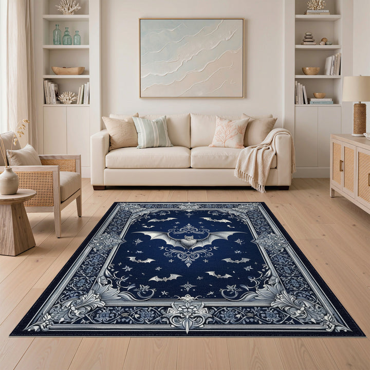 Navy Bat Ornate Floral Area Rug