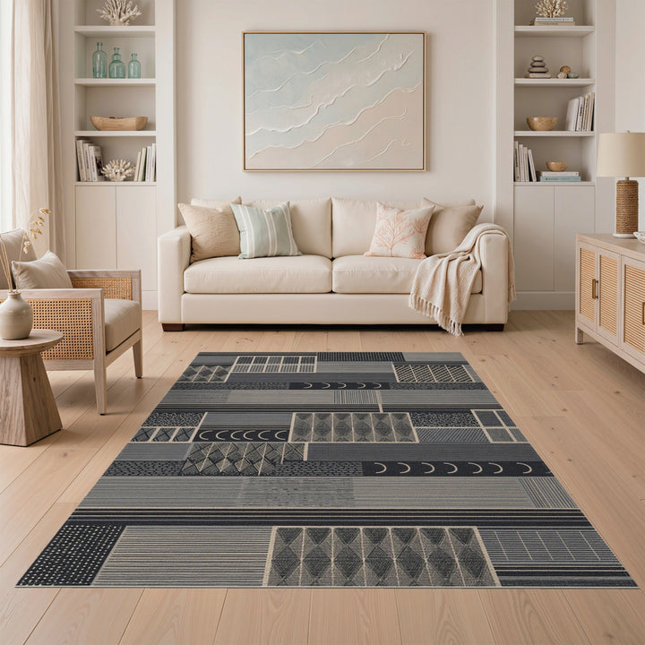 Grey Geometric Modern Area Rug
