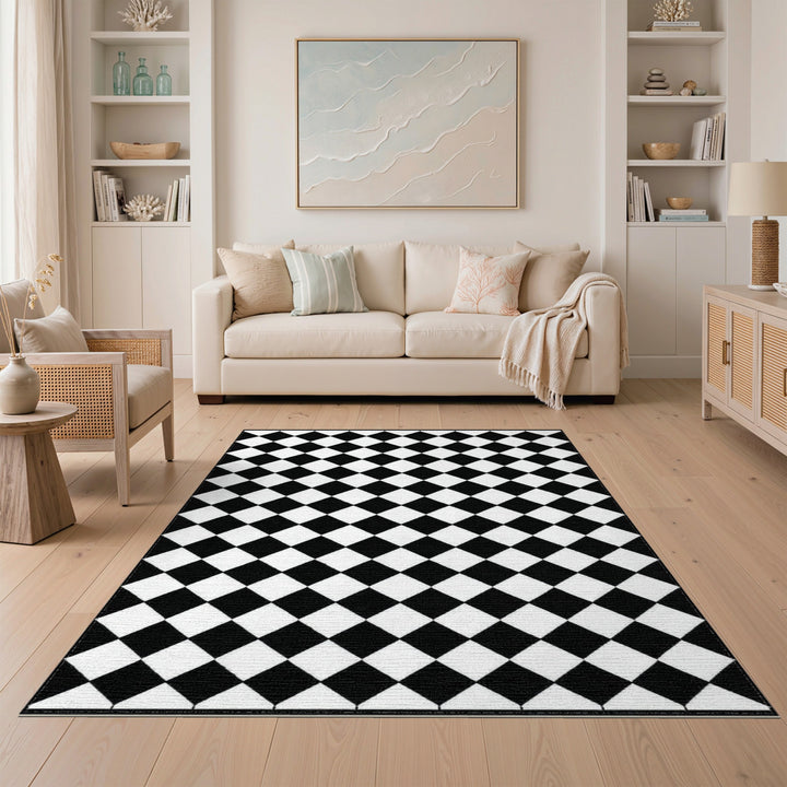Black White Diamond Geometric Area Rug