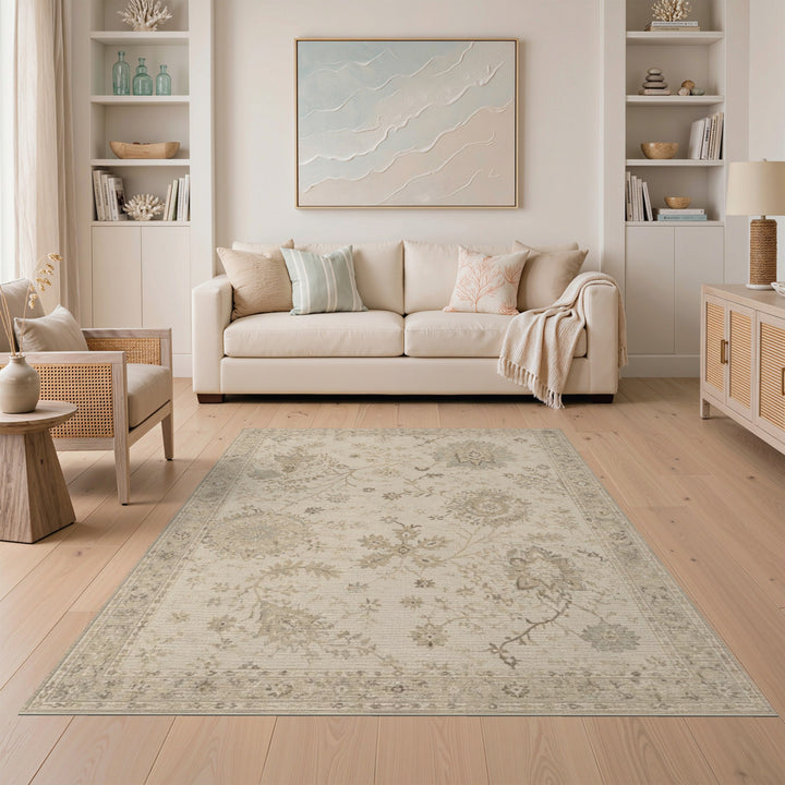 Beige Floral Vintage Area Rug