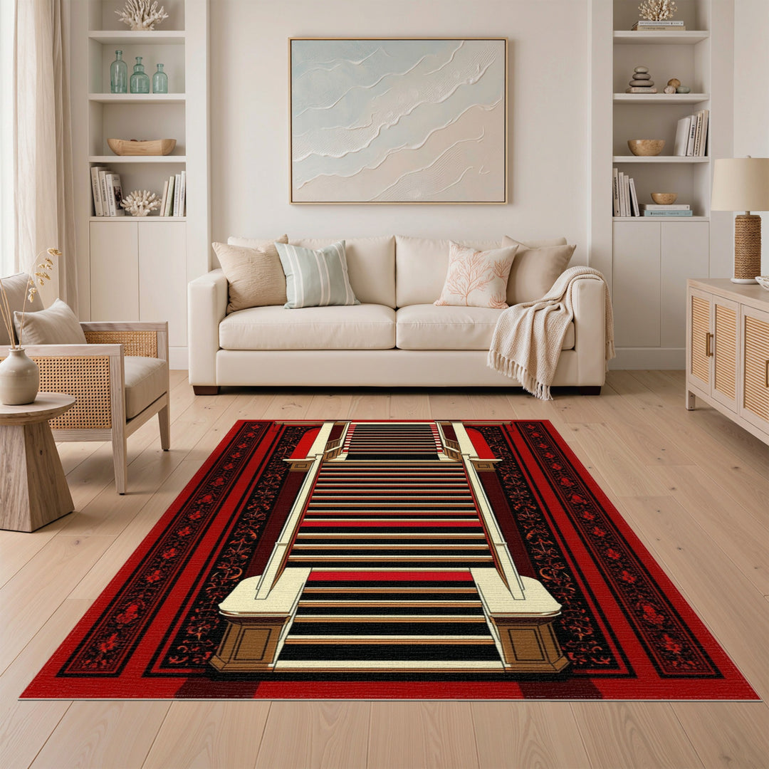 Red and Black Striped Traditional Runner Rug