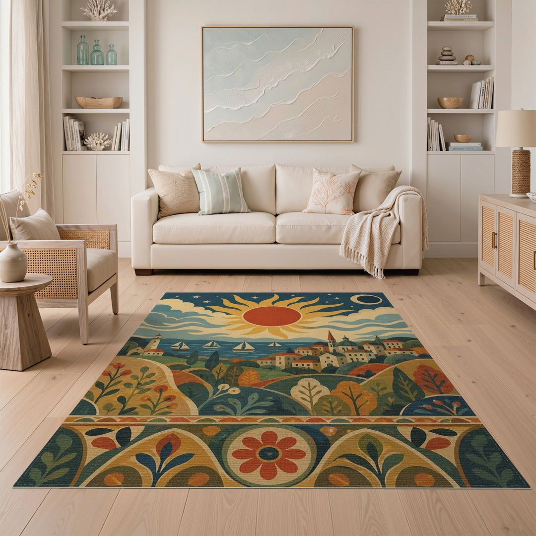 Coastal Sun and Sailboat Area Rug