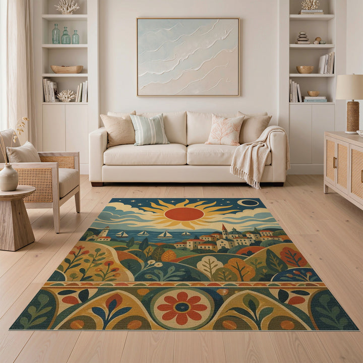Coastal Sun and Sailboat Area Rug