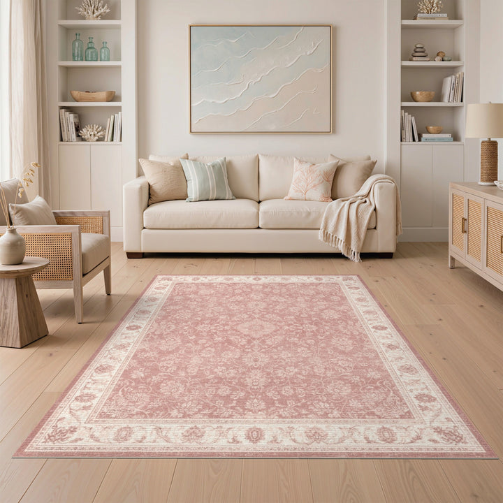 Blush Pink Floral Vintage Area Rug