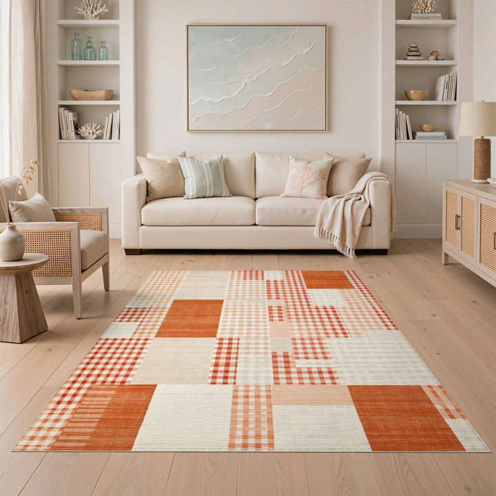 Orange Geometric Patchwork Area Rug