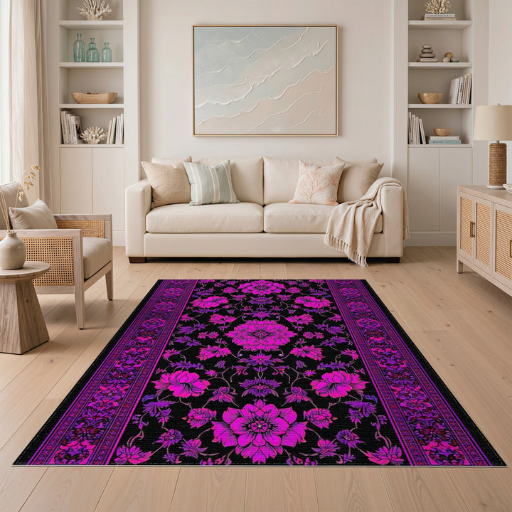 Vivid Purple Floral Area Rug