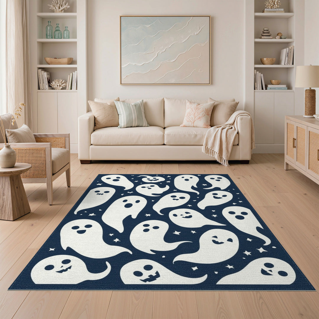 Cute Ghost Friends Blue Kids Area Rug