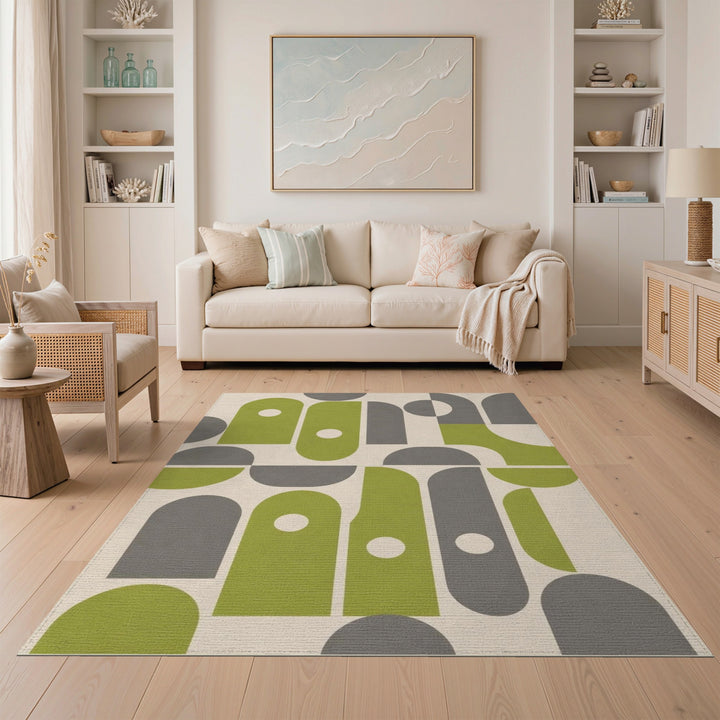 Green Geometric Green Area Rug