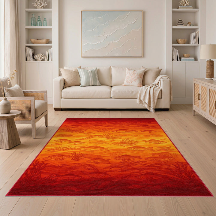 Red Fish and Seaweed Area Rug