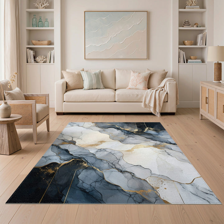 Black and White Abstract Marble Area Rug