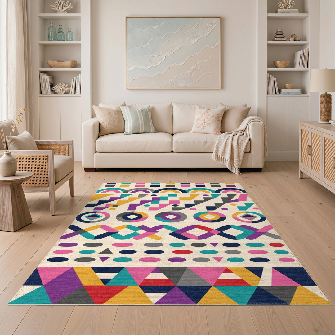 Vivid Multi-Color Geometric Modern Area Rug