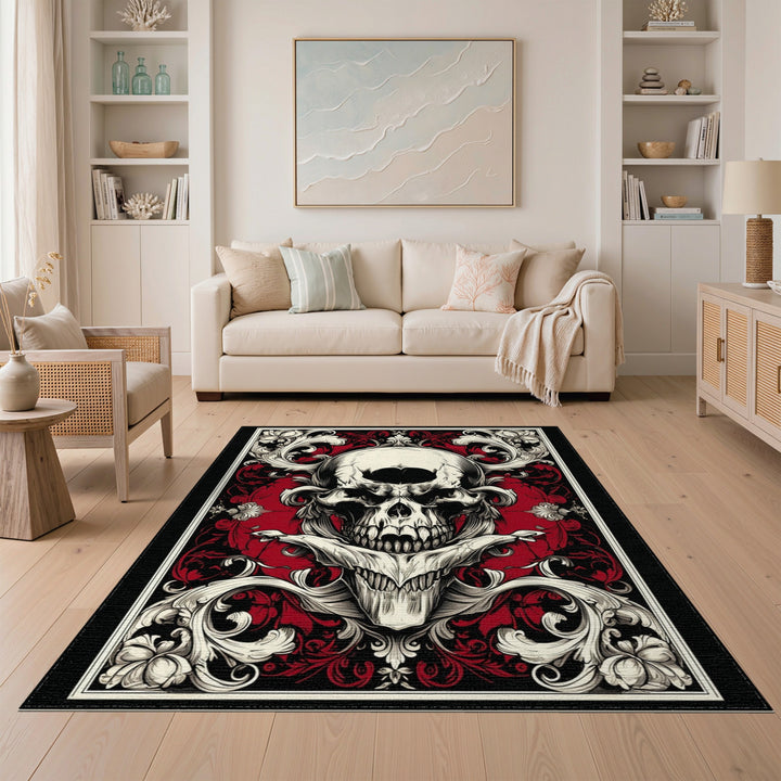 Skull and Crossbones Floral Area Rug