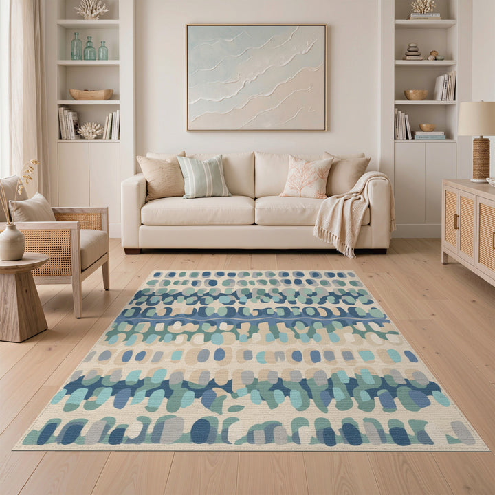 Blue Teal Abstract Oval Area Rug