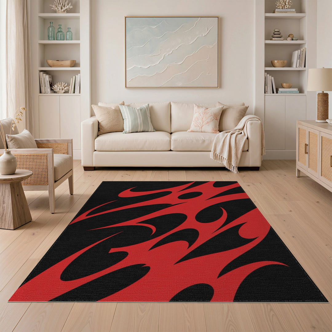 Red Flame Abstract Area Rug