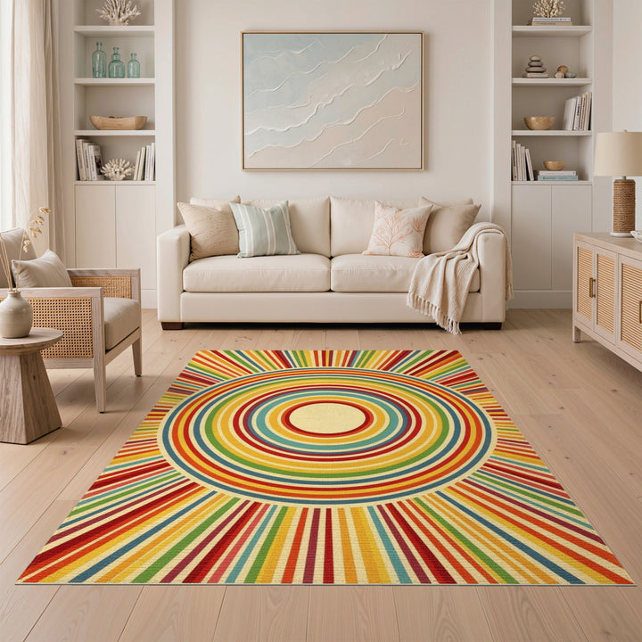 Multi-Color Geometric Circle Burst Area Rug