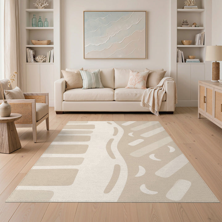 Beige Abstract Wave Area Rug