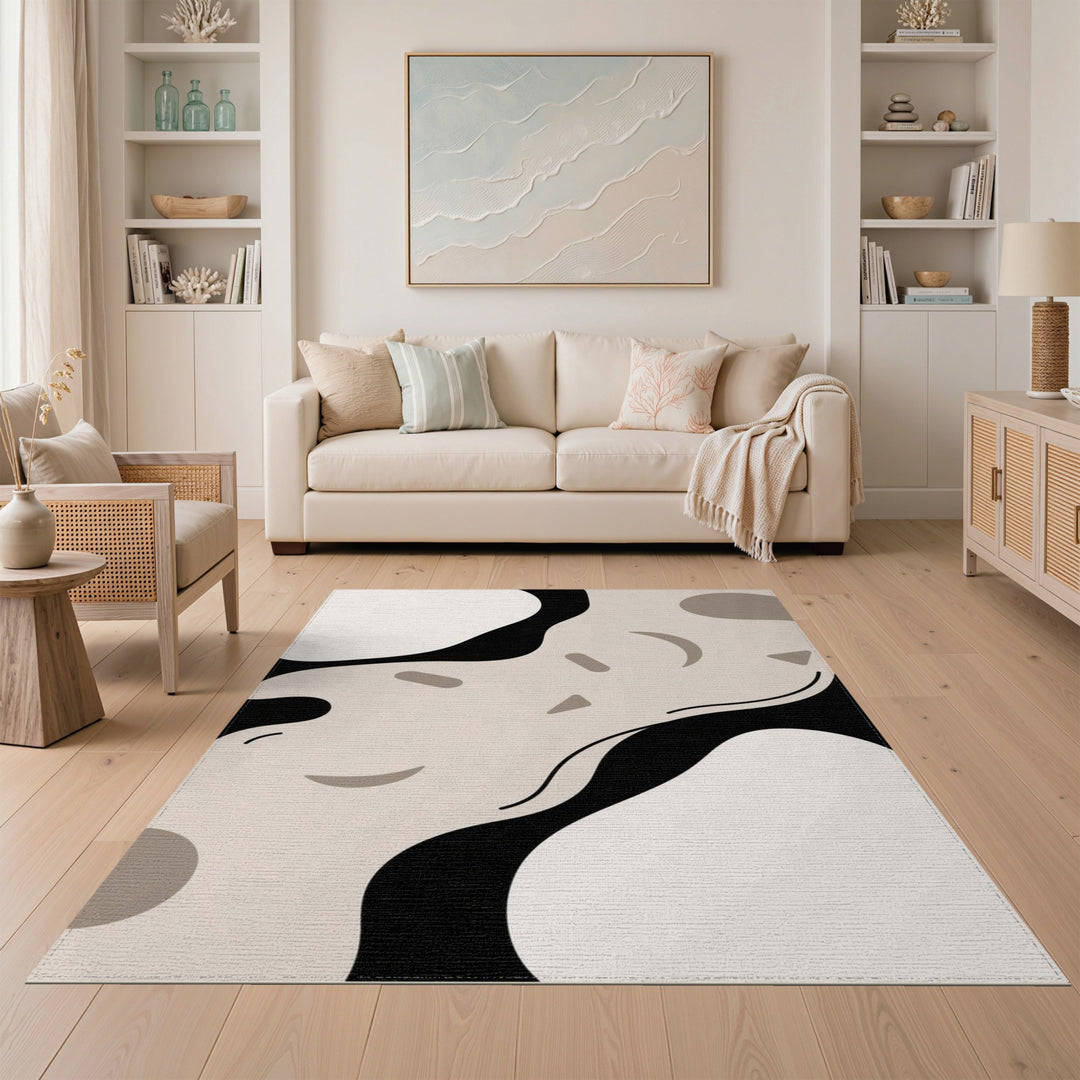 Beige Black Abstract Area Rug
