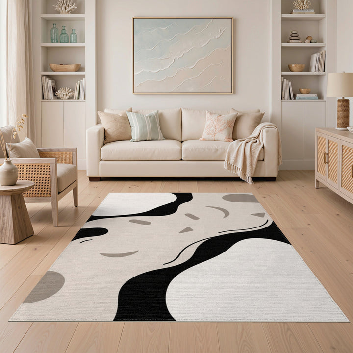 Beige Black Abstract Area Rug